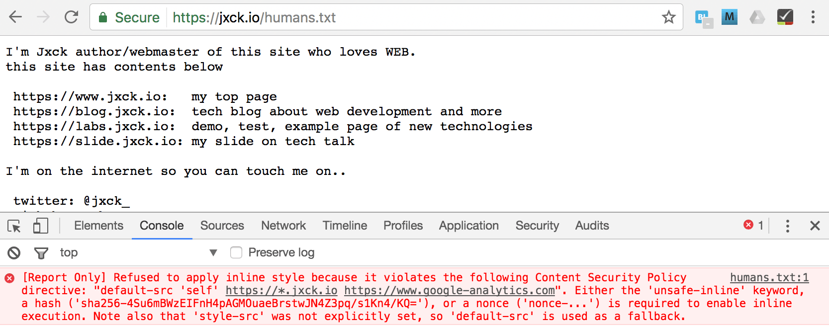 Chrome でテキストを表示すると、整形のために埋め込まれた HTML が CSP 違反を起こす