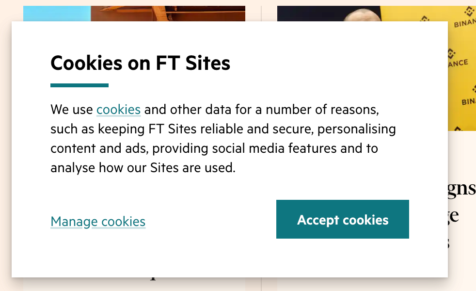 Financial Times の Cookie Banner