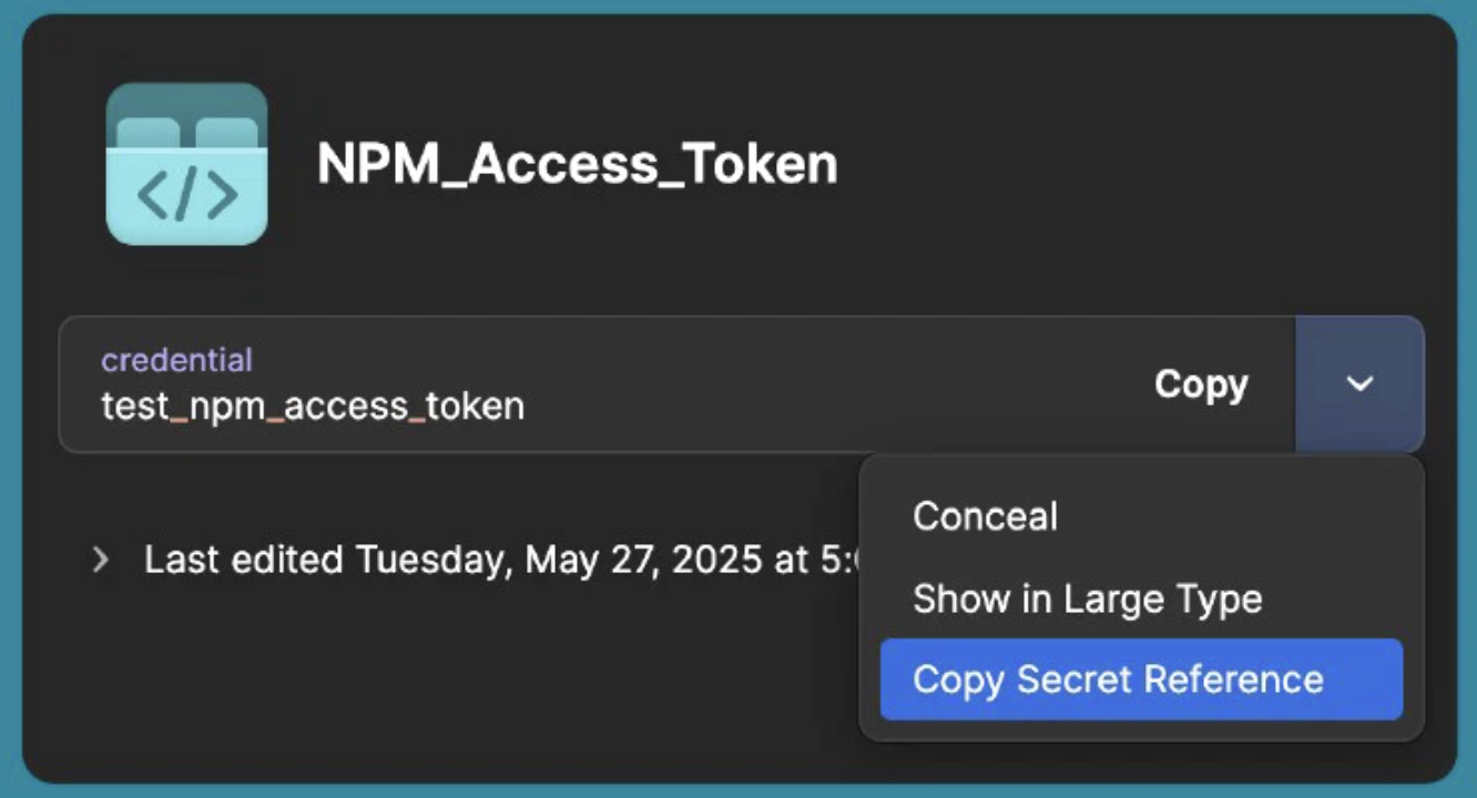 1Password に保存した NPM の Token