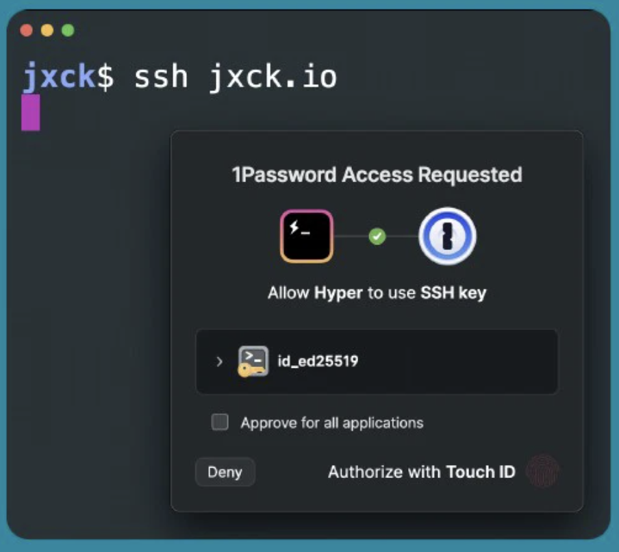 1Password で SSH 接続