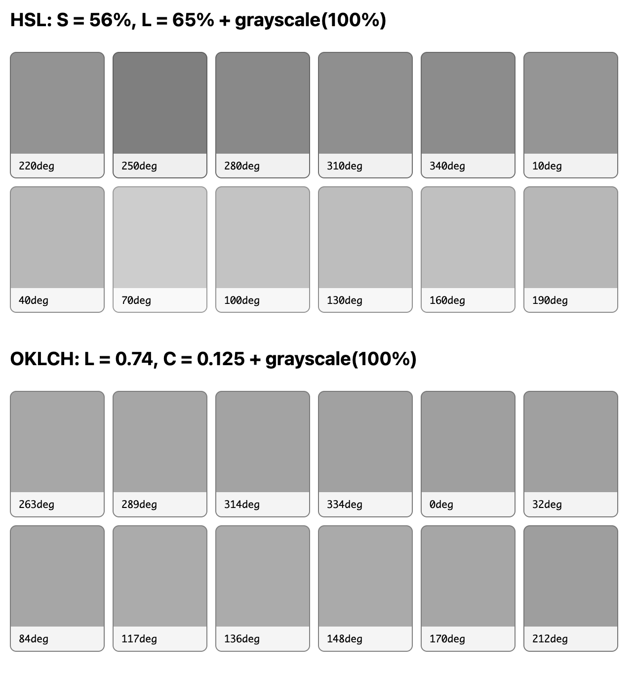 HSL/OKLCH Color Palette Grayscale